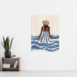 "Artery8 Woman in Blue White Stripy Summer Holiday Dress Wall Art Print - Size: W12"" x H16""" - thumbnail 4