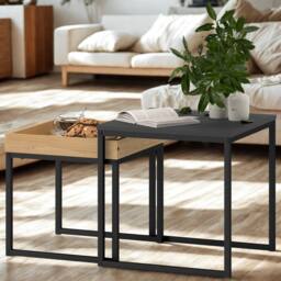 FURNOS 2PC Square Nesting Coffee Tables Living Room Furniture in Black - thumbnail 3