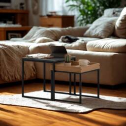 FURNOS 2PC Square Nesting Coffee Tables Living Room Furniture in Black - thumbnail 2