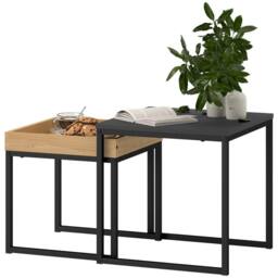FURNOS 2PC Square Nesting Coffee Tables Living Room Furniture in Black - thumbnail 7