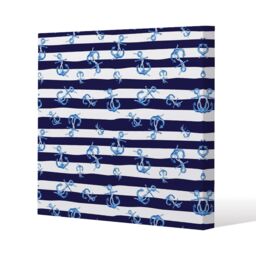 Benjamin Tate Design Blue Anchors on Navy Striped Background (Canvas Print) / 61 x 61 x 4cm in Natural - Size: 61 x 61 x 4 cm - thumbnail 1