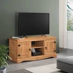 EONLION Corona Pine TV Unit 2-Door Media Stand Solid Wood in Brown - thumbnail 1