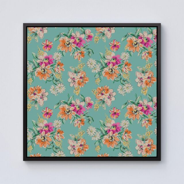 Warren Reed - Designer Bright Flower Sketch Framed Canvas in Black - Size: w40 inch x h40 inch - image 1