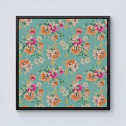 Warren Reed - Designer Bright Flower Sketch Framed Canvas in Black - Size: w40 inch x h40 inch - thumbnail 1