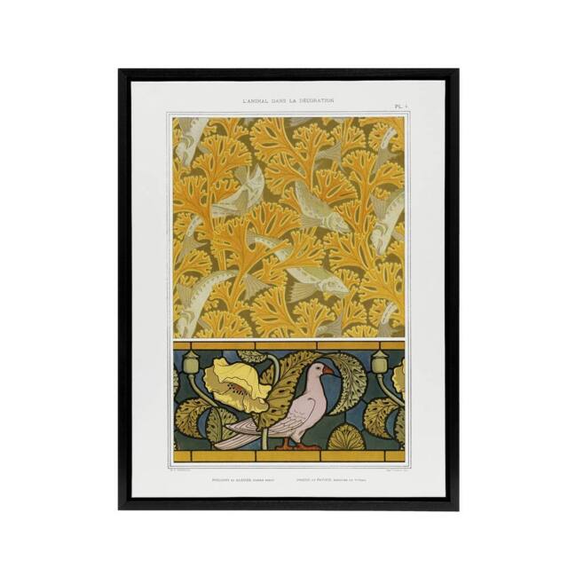 "Artery8 Poppy Pigeon Coral Fish Patterns Framed Canvas Wall Art Print Verneuil in Orange - Size: W18"" x H24""" - image 1