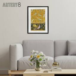 "Artery8 Poppy Pigeon Coral Fish Patterns Framed Canvas Wall Art Print Verneuil in Orange - Size: W18"" x H24""" - thumbnail 3