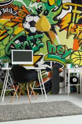 Origin Murals Sports Graffiti Wall Mural in Green - Size: W300 cm x H240 cm - thumbnail 1