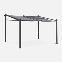 sweeek 3x4m Outdoor Retractable Aluminium Pergola With Canopy in Grey - thumbnail 1