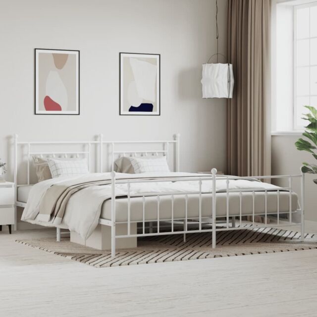 Berkfield Home Metal Bed Frame with Headboard & Footboard White 200x200 cm - image 1