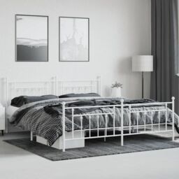 Berkfield Home Metal Bed Frame with Headboard & Footboard White 200x200 cm - thumbnail 3