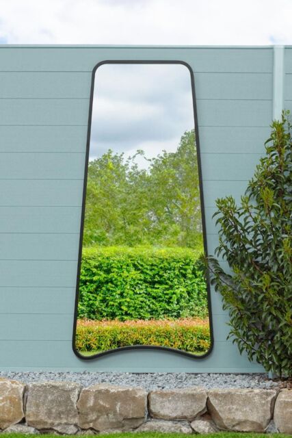 MirrorOutlet Black Metal Trapezoid Shape Framed Garden Wall Mirror (180CM X 85CM) - Size: 1 Pack - image 1