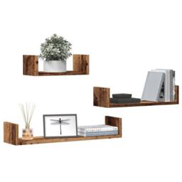 Berkfield Home Wall Shelves 3 pcs Old Wood Engineered Wood in Brown - thumbnail 1
