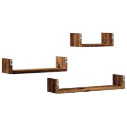 Berkfield Home Wall Shelves 3 pcs Old Wood Engineered Wood in Brown - thumbnail 6