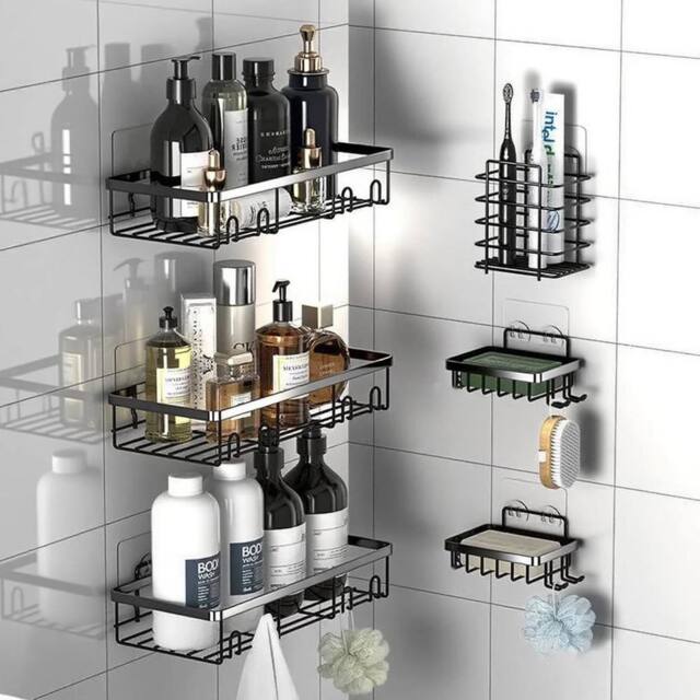 KORVIXA 6X Shower Caddy No Drill Stainless in Black - image 1
