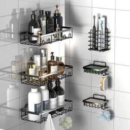 KORVIXA 6X Shower Caddy No Drill Stainless in Black - thumbnail 1