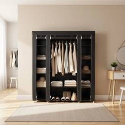 KORVIXA Grey Fabric Wardrobe, 12 Compartments, Metal Frame - Size: 900mm - thumbnail 2