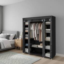 KORVIXA Grey Fabric Wardrobe, 12 Compartments, Metal Frame - Size: 900mm - thumbnail 4