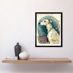 "Artery8 Wall Art Print Whippet Dog with Flowers Modern Multicoloured Watercolour Art Framed in Black - Size: W12"" x H16""" - thumbnail 2