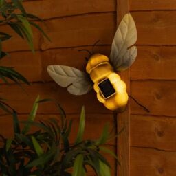 ValueLights Solar Powered Bee Outdoor Garden Fence Wall Light in Yellow