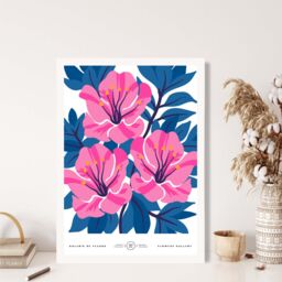 ARTZE Pink & Blue Cosmos Flower Market Gallery Framed Print SIZE: A3 with White Frame in Mid Blue - Size: A4 - thumbnail 2