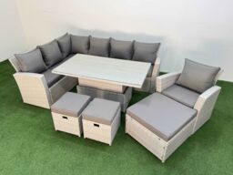 Fimous 10 Seat Garden Furniture Corner Sofa with 3 Footstools Light Grey - thumbnail 2