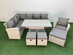 Fimous 10 Seat Garden Furniture Corner Sofa with 3 Footstools Light Grey - thumbnail 1