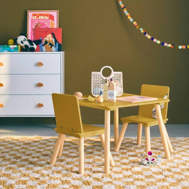 sweeek Children's square table with 2 chairs pine legs in Yellow - image 1