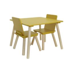 sweeek Children's square table with 2 chairs pine legs in Yellow - thumbnail 4