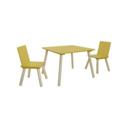 sweeek Children's square table with 2 chairs pine legs in Yellow - thumbnail 2