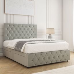 "BSSPOKE Mulberry Divan Bed Plush 24"" Headboard 2 Drawers Same Side & Mattress in Silver - Size: Single" - thumbnail 3