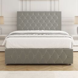 "BSSPOKE Mulberry Divan Bed Plush 24"" Headboard 2 Drawers Same Side & Mattress in Silver - Size: Single" - thumbnail 2