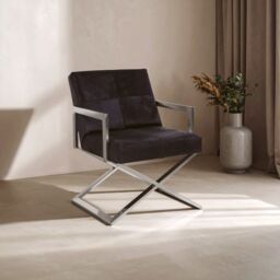Orsina Contemporary Design Cross Base Chair, Comfortable Occasional Arm Chair, Durable Constructed Accent Armchair in Black