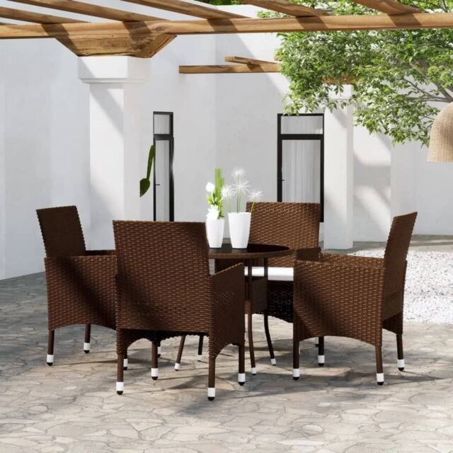 Berkfield Home 5 Piece Garden Bistro Set Poly Rattan & Tempered Glass Brown - image 1