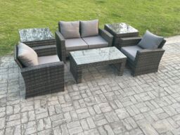 Fimous 4 Seater Outdoor Rattan Garden Furniture Set Patio Lounge Sofa Set with Coffee Table 2 Side Tables in Dark Grey - thumbnail 2