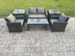 Fimous 4 Seater Outdoor Rattan Garden Furniture Set Patio Lounge Sofa Set with Coffee Table 2 Side Tables in Dark Grey - thumbnail 1