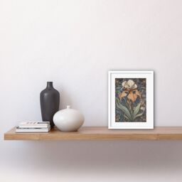 "Artery8 Wall Art Print Art Nouveau Style Iris Bloom Flower Watercolour Artwork Framed 9X7 Inch in White - Size: W7"" x H9""" - thumbnail 2