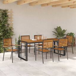 Berkfield Home Modern 7 Piece Garden Dining Set Black Poly Rattan Acacia - thumbnail 4