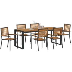 Berkfield Home Modern 7 Piece Garden Dining Set Black Poly Rattan Acacia - thumbnail 1