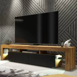 Mex Furniture LTD TV Unit Nova 200cm - Dark Oak & Black Matt Doors & LED Lights