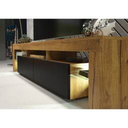 Mex Furniture LTD TV Unit Nova 200cm - Dark Oak & Black Matt Doors & LED Lights - thumbnail 3
