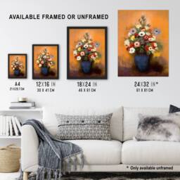 "Artery8 Anemones & Lilacs in Blue Vase Redon Vintage Wall Art Print Poster in Orange - Size: W18"" x H24""" - thumbnail 3