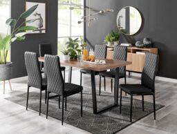 FurnitureboxUK Kylo Large Brown Wood Effect Dining Table & 6 Milan Black Leg Faux Leather Chairs - thumbnail 1