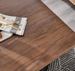 FurnitureboxUK Kylo Large Brown Wood Effect Dining Table & 6 Milan Black Leg Faux Leather Chairs - thumbnail 7