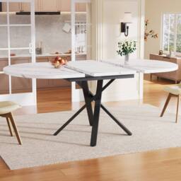 BTM Extendable Dining Table Round to Oval Metal Frame Kitchen Table in White - thumbnail 3