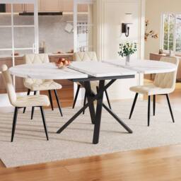 BTM Extendable Dining Table Round to Oval Metal Frame Kitchen Table in White - thumbnail 7