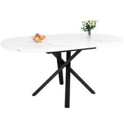 BTM Extendable Dining Table Round to Oval Metal Frame Kitchen Table in White - thumbnail 9