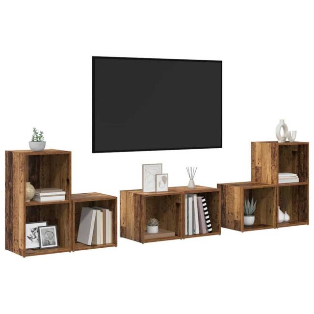Berkfield Home TV Cabinet Set with Shelf with Storage 6 pcs Old Wood Engineered Wood in Brown - image 1