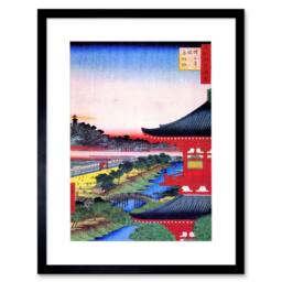 "Artery8 Hiroshige Japanese View Pagoda Red Artwork 12x16"" Framed Art Print - Size: W12"" x H16""" - thumbnail 1