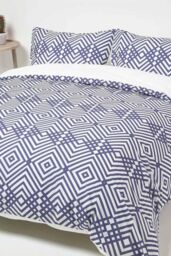 Homescapes Geometric Digitally Printed Cotton Duvet Cover Set in Indigo - Size: Double - thumbnail 6