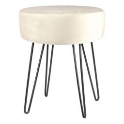 Harbour Housewares Round Velvet Footstool - H40 x D35cm - Black Hairpin Legs in Cream